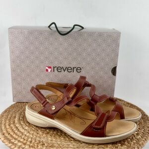 Revere Geneva Women's Strappy Leather Sandals Size 10 Cognac Brown Arch New